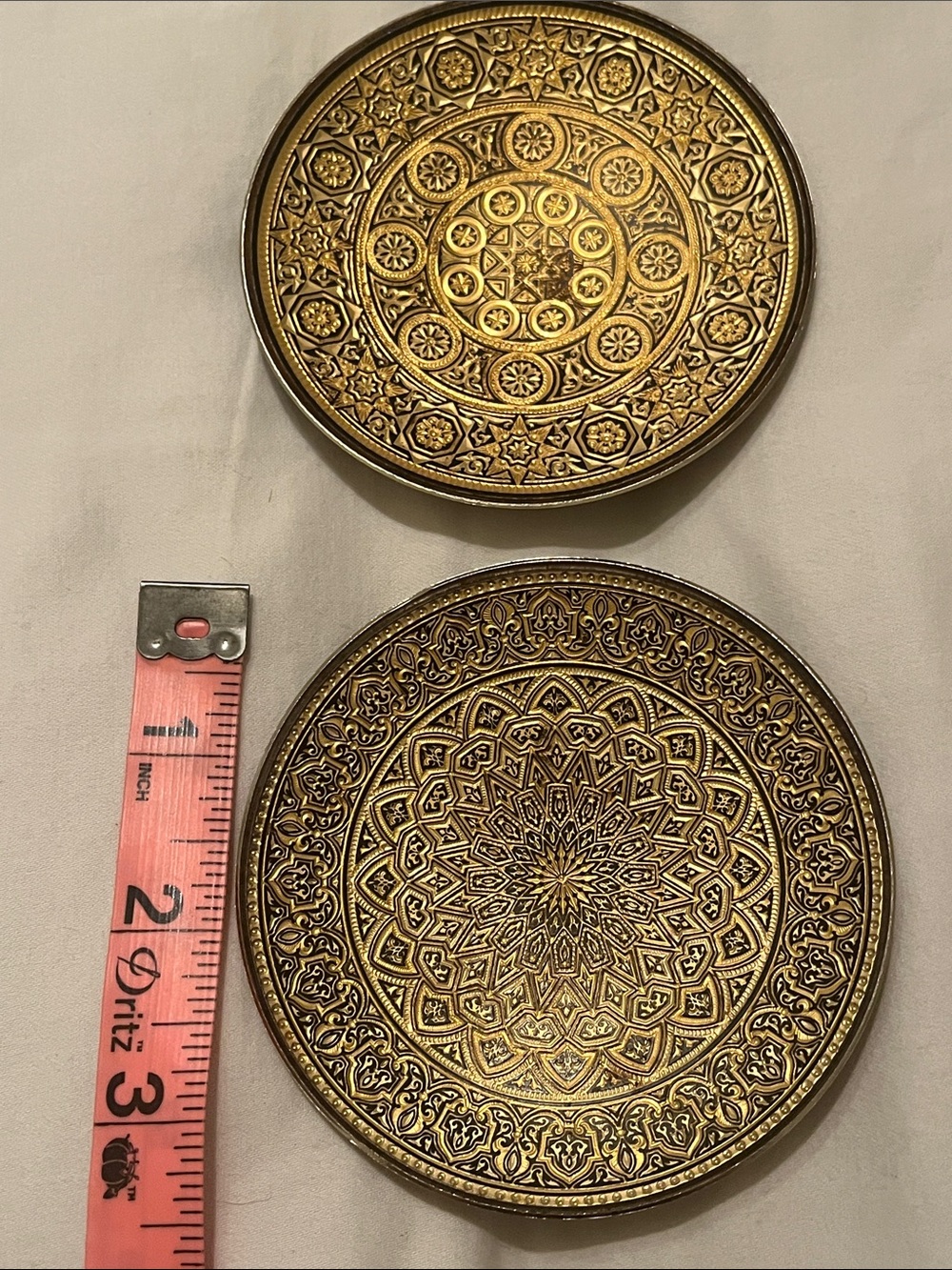 2 Damascene mini trays both measure 3.5 inch diameter